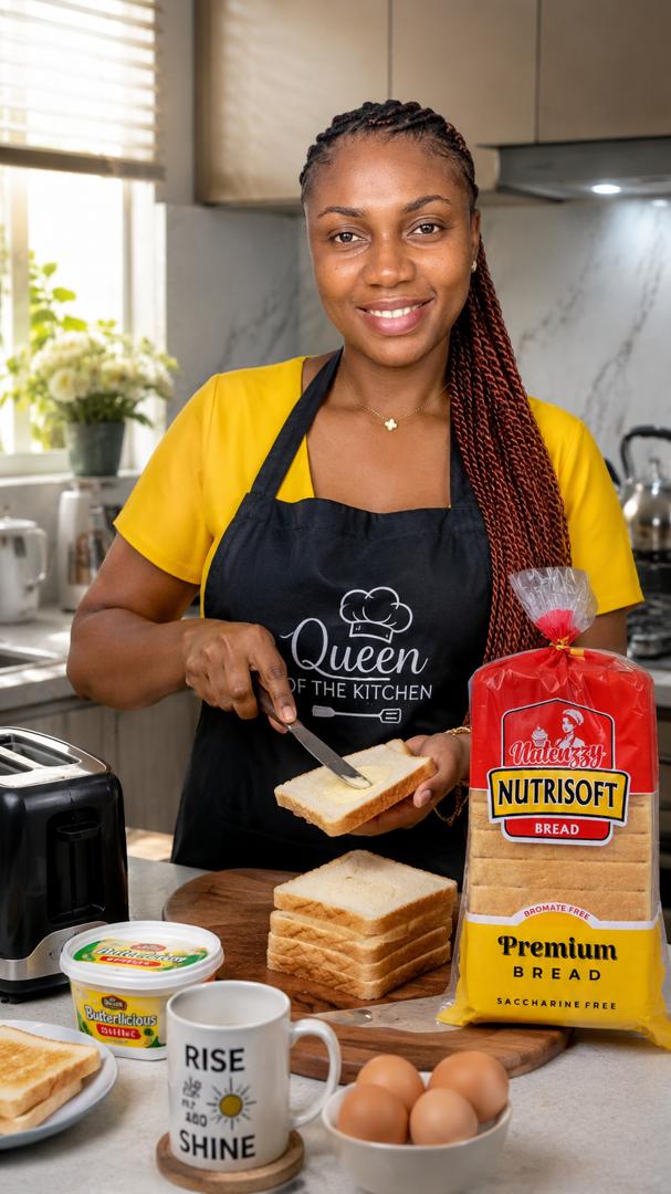 Kitchen shot buttering a slice of Natenzzy Nutrisoft Premium Bread.